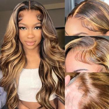 Imagem de Peruca frontal de renda Guebb Ombre Highlight Body Wave 13x4 HD Lace