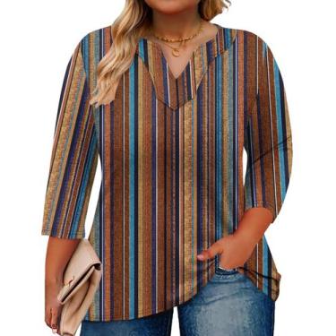 Imagem de Blusa túnica Romanstii feminina plus size listrada com decote em V
