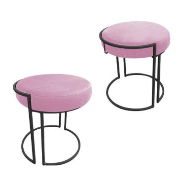 Imagem de Kit 02 Puff Love Suede Base Preto Rosa Bebê