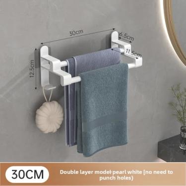 Imagem de Toalheiro criativo para banheiro, suporte de parede sem necessidade de perfuração, multi-camadas, toalha de banho, armazenamento, branco, 2 hastes, 30 cm