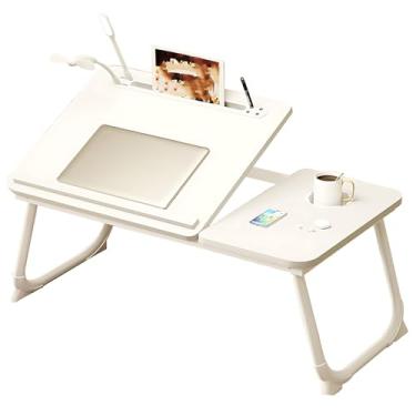 Imagem de Suporte de laptop ajustável para cama, mesa de colo, mesa portátil para laptop com copo e compartimento para cartão para tablet, com design defletor para evitar que itens caiam, adequado para estudar