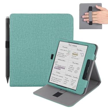 Imagem de Vakarey Capa Kobo Libra Color com suporte para caneta, capa para dormir para Kobo Libra 2 capa com alça de mão, verde