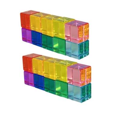Imagem de menolana Conjunto de blocos de construção, brinquedos educativos, suaves, transparentes, habilidades motoras finas, arco-íris, acrílico, cubos de gemas, blocos, 20 Unidades