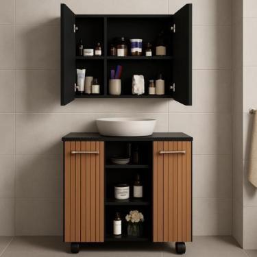 Imagem de Conjunto Banheiro Espelheira Klein Gabinete Premium Para Pia de Coluna