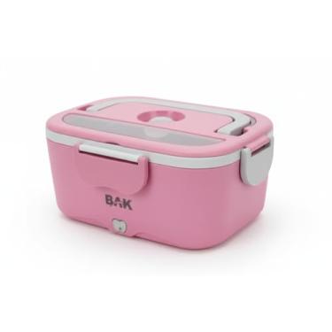 Imagem de Marmita Elétrica Térmica BAK Rosa 1,5L, Compacta e Portátil, Aquecimento Rápido, Voltagem Automática Multiuso 127-220V/12-24V, com Talheres e Vasilha