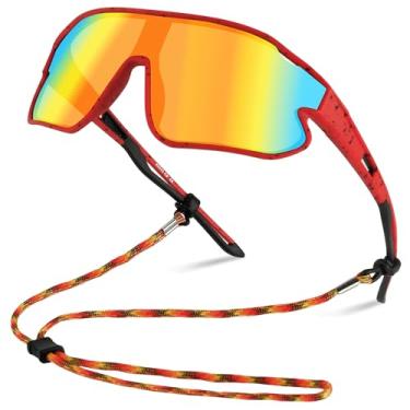 Imagem de YUNBLL&KO Óculos de sol infantil de beisebol juvenil TR90 armação leve UV400 óculos de sol esportivos ciclismo para meninas e meninos, Armação vermelha, lente laranja