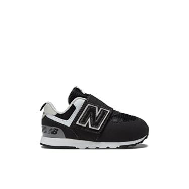 Imagem de New Balance Tênis infantil unissex 574 New-b V1 Hook and Loop, Preto/prata metálico, 4 Wide Infant