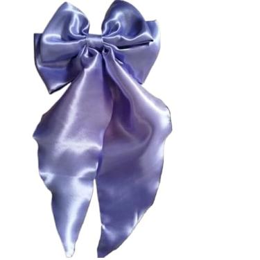 Imagem de Laço da Virgínia- Presilha de Cabelo com Bico de Pato, Acessório Feminino em Cetim 14cm x 24cm.(Roxo Claro)