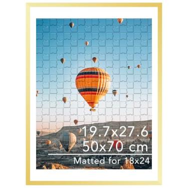 Imagem de JCJMY Moldura de quebra-cabeça de 19,7 x 27,6 cm para pôster de 50 x 70 cm, tela de 45 x 61 cm com tapete ou 19,7 x 27,6 sem, pendurar na parede 50 x 70 cm, 1000 peças, moldura de quebra-cabeças, ouro