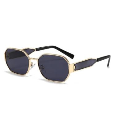 Imagem de Óculos de sol vintage da moda, feminino, masculino, retrô, retangular de metal, armação pequena, óculos de sol femininos (cinza)