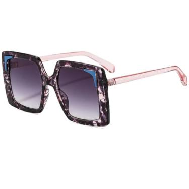 Imagem de Óculos de sol femininos retrô com armação grande e gradiente, armação personalizada, moderno, versátil, masculino, UV400 (flor roxa)