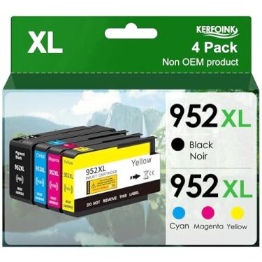 Imagem de KERFOINK Cartuchos de tinta 952XL compatíveis com cartuchos de tinta HP 952 952XL, pacote combo para uso com impressoras HP OfficeJet Pro 8710 7740 8720 8715 8210 8703 8702, preto ciano magenta