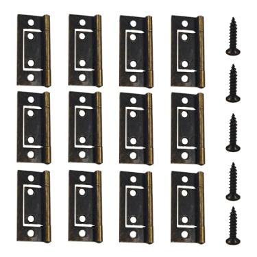 Imagem de STFRBTH 12 peças de dobradiças de armário sem encaixe de 5 x 2,3 cm, dobradiça de porta com parafusos de montagem, dobradiças de extremidade estilo vintage para móveis, janelas, armário (Bronze)