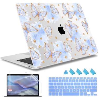 Imagem de May Chen Capa compatível com MacBook Air de 13 polegadas (modelos A1369 e A1466, versão mais antiga 2010-2017), capa rígida de plástico com capa de teclado e protetor de tela, borboleta azul