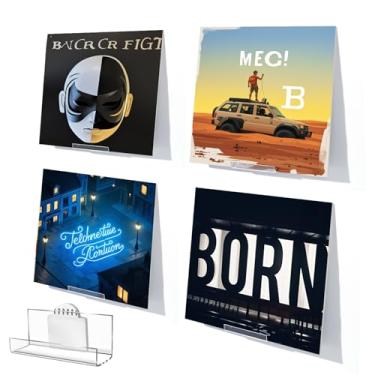 Imagem de HEKORE Pacote com 12 prateleiras para exibição de discos de vinil, sem furadeira, suporte autoadesivo de acrílico transparente, prateleiras flutuantes invisíveis para parede, prateleira de CD, estante