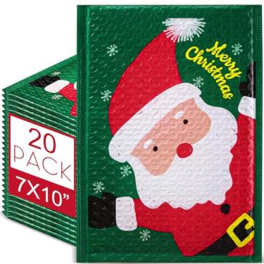 Imagem de Watersay Envelopes de plástico com bolhas de Natal 17 x 25 cm, envelopes acolchoados de Natal, autoadesivos, sacos de envio de férias para escola, família, presente de Natal grande (20 peças, Papai