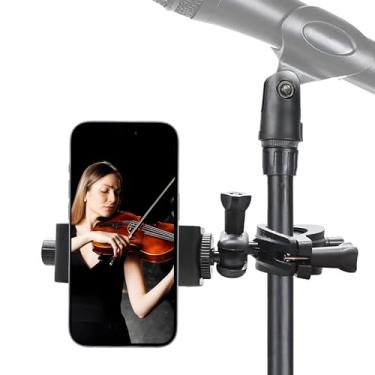 Imagem de Suporte de microfone para telefone, clipe ajustável de 360° para smartphone para suporte de microfone, compatível com iPhone e Samsung Galaxy (todos os telefones com capas), ideal para apresentação de
