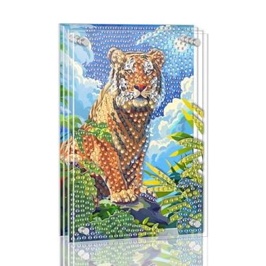 Imagem de Ginfonr Kit de pintura de arte de diamante DIY Acrylayers para adultos, pintura acrílica de diamante de 4 camadas de tigre, decoração de mesa com efeito de profundidade dinâmica, presente de
