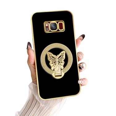Imagem de nancheng Capa para Samsung Galaxy S8 com suporte de borboleta com glitter para mulheres, meninas, homens, capa protetora à prova de choque de TPU macio, preta