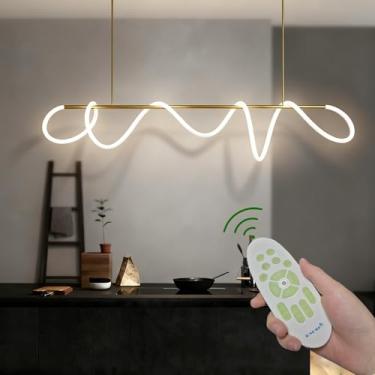 Imagem de JYYQ Luminárias Pendentes Modernas, Para Ilha De Cozinha, Lustres Com Controle Remoto E Regulagem Intensidade, Led Altura Ajustável, Sala Jantar, Bilhar (Dourado, 78,74 Pol.)