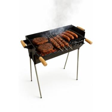 Imagem de Churrasqueira Portatil A Carvao Desmontável Compacta Reforçada Fácil Montagem E Manuseio Prática Com Grelha- Alta Resistencia Uso Domestico Camping Churrasco Espetinho Preta 50x30 Cm- Tamanho Médio