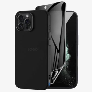 Imagem de Kit Capa Capinha Case Proteção Premium Preta Anti Impactos + Película de Cerâmica Fosca Privacidade Não Quebra, Anti Riscos (iPhone 11 Pro Max)