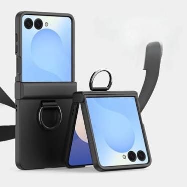 Imagem de Capa protetora para Galaxy Z Flip6 com toque de pele rígida e dobradiça (para Galaxy Z Flip6/preta)