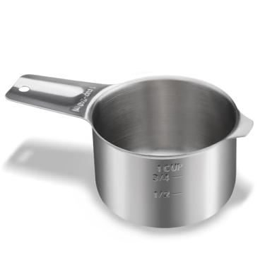Imagem de Conjunto de copos medidores de aço inoxidável 1 xícara de 240 ml, 227 g, copos medidores de alimentos secos úmidos, controle de porção, colher de comida de cachorro de metal para utensílios de cozinha