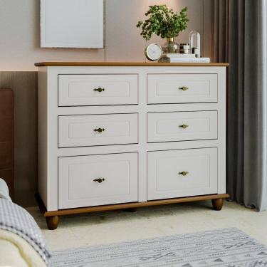 Imagem de Comoda para Quarto de Bebê 6 Gavetas Joy Off White/Nogueira