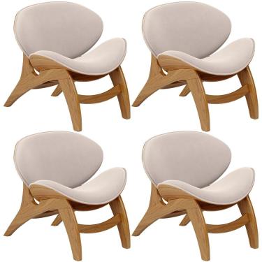 Imagem de Kit 4 Poltronas Decorativa Orgânica Sala Living Kadosh L02 Suede Bege - Lyam Decor