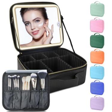 Imagem de Bolsa de maquiagem de viagem SUILU com espelho LED e divisórias ajustá