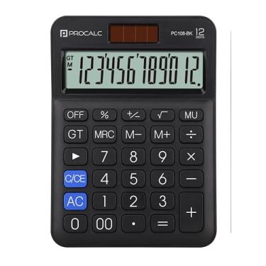 Imagem de CALCULADORA DE MESA 12 DIG. PROCALC PRETA DUAL POWER