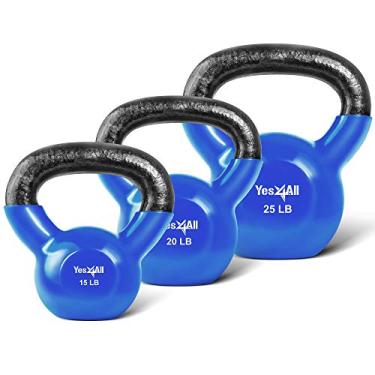 Imagem de Yes4All Conjunto de peso Kettlebell revestido de vinil combo – ótimo para treino de corpo inteiro e treinamento de força – Vinyl Kettlebells 15 20 11 kg (D132)