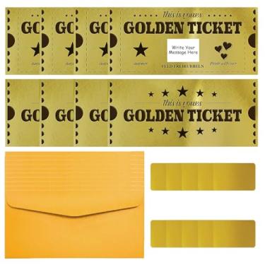 Imagem de PLIGREAT 10 conjuntos de bilhetes dourados com envelope, cartões de raspar impressos duplamente 20 cm x 9 cm presente surpresa revelar cartões de cupom DIY para aniversário, feriado, sorteio de