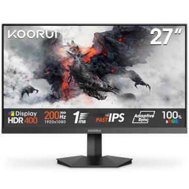Imagem de KOORUI Monitor de jogos, monitor de computador IPS rápido de 27 polegadas 200Hz 1ms, tela FHD HDR400, tela PC com gama de cores 90% DCI-P3, sincronização adaptativa, moldura ultrafina, montagem VESA