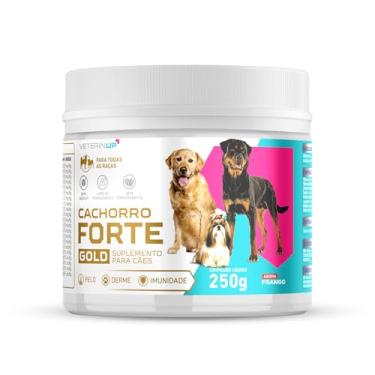 Imagem de Suplemento Cachorro Forte Gold 250G | 4 em 1 | Deixa Pelos Saudáveis, Energia, Suporte Articular e Digestão Canina | Rico em Ômega 3, Condroitina e Glucosamina | Indicado por Veterinários | VeterinUp