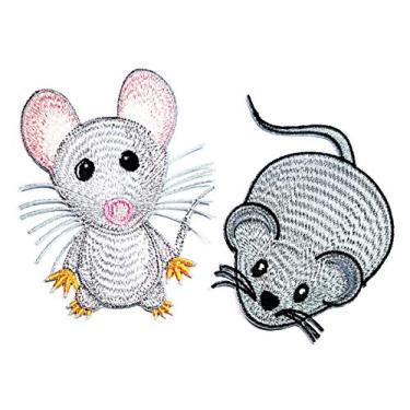 Imagem de Umama Conjunto de 2 remendos de rato rato fofo animal de estimação hamster desenho animado mouse mouse motivo costurar ferro no remendo para crianças roupas escolares jaquetas jeans mochilas chapéus