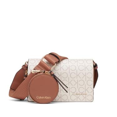 Imagem de Calvin Klein Bolsa tiracolo feminina Millie com compartimento triplo, baunilha/kahki/caramelo, One Size