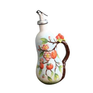 Imagem de Fenteer Dispensador de azeite de oliva de cerâmica, garrafa decorativa para condimentos líquidos com rolha de borracha, 600ml/20oz, galheteiro para churrasco, Caqui