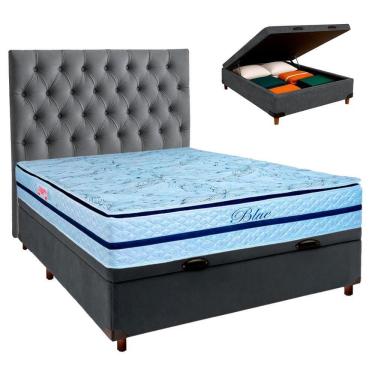 Imagem de Kit Cama Box Bau + Cabeceira + Colchão Casal Molas Ensacadas - Blue - Paropas