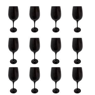 Imagem de Conjunto 12 Taças Vidro Preta Vinho Água 490ml Nadir