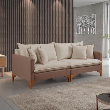 Imagem de Sofa Fixo 3 Lugares M-195 2,20m Molas Bonnel Almofadas Soltas Linho Estofados Martins