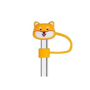 Imagem de Bonita tampa de palha de cachorro, 8 mm, capa fofa de silicone para copo Stanley, canudo à prova de poeira, pontas de canudo reutilizáveis, dispensadores de canudo (HD536)