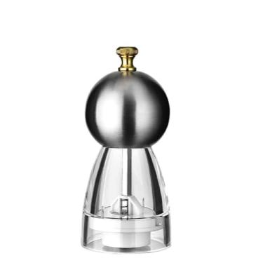 Imagem de Moedor de pimenta prata de aço inoxidável com cabeça redonda de 12,7 cm para cozinha, saleiro e pimenteiro ajustável manual (prata)