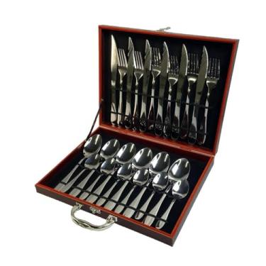 Imagem de Conjunto de Talheres Premium, 24 Peças em Aço Inox com Maleta de Armazenamento Marrom, Garfos, Facas e Colheres De Mesa, Jogo Completo De Talheres