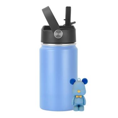 Imagem de Garrafa Térmica Infantil Inox 350ml com Canudo, Alça e Antivazamento | Acompanha Chaveiro 3D (Azul Claro)