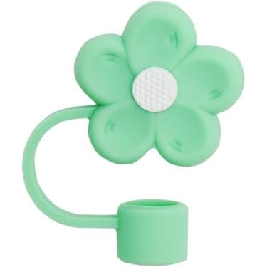 Imagem de Capa de palha de silicone de flor verde para copos Stanley de 40 e 850 g, tampa de palha de flor fofa de 10 mm para copos de 1,13 g, topo de palha reutilizável para copos