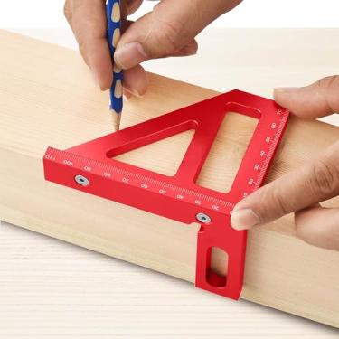 Imagem de Régua de medição multiângulo, transferidor quadrado de liga de alumínio, régua de triângulo de esquadria de linha de desenho, ferramenta de medição de layout de alta precisão (vermelho)