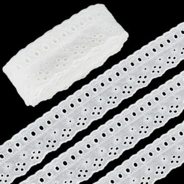 Imagem de Acabamento de renda de algodão branco com ilhós de 53 mm de largura com padrões florais e bordas onduladas, perfeito para vestidos, roupas, costura e decoração de artesanato DIY