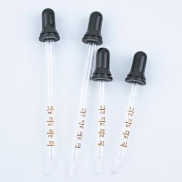 Imagem de 4 conta-gotas de vidro pipeta para os olhos com medida - longo, curto, dobrado e reto, para colírios precisos, distribuição de líquidos, laboratório e cuidados domésticos